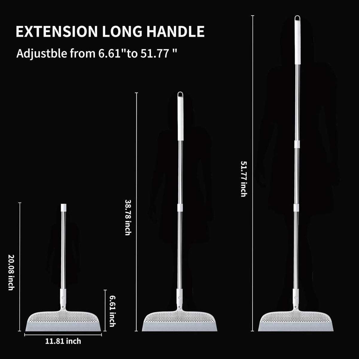 Magic Broom Floor Squeegee Pet Hair Remover, Silicone Squeegee Broom for Floor, 51.77" Long Handle for Carpet, Bathroom Tile, Hardwood, Fur,Garage, Liquid Spills, Fine Dust