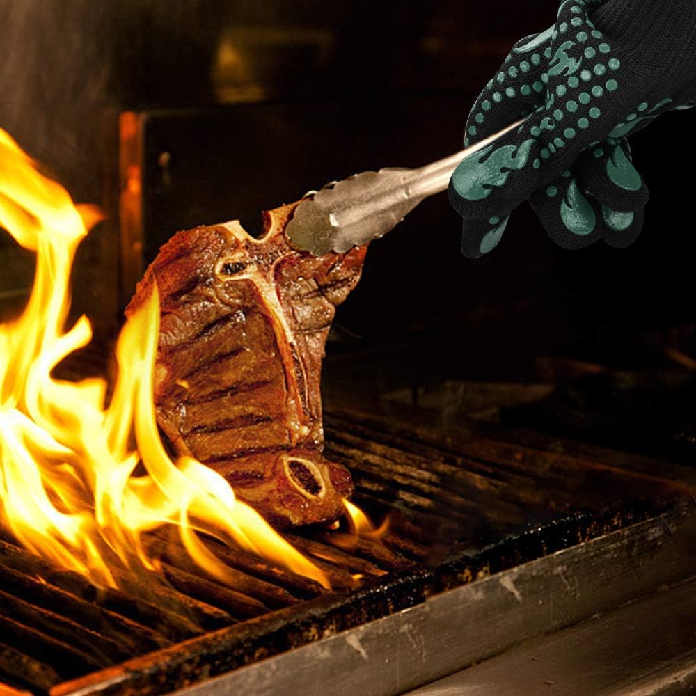 Comsmart BBQ Gloves, 1472 Degree F Heat Resistant Grilling Gloves Silicone Non-Slip Oven Gloves Long Kitchen Gloves for Barbecue, Cooking, Baking, Cutting