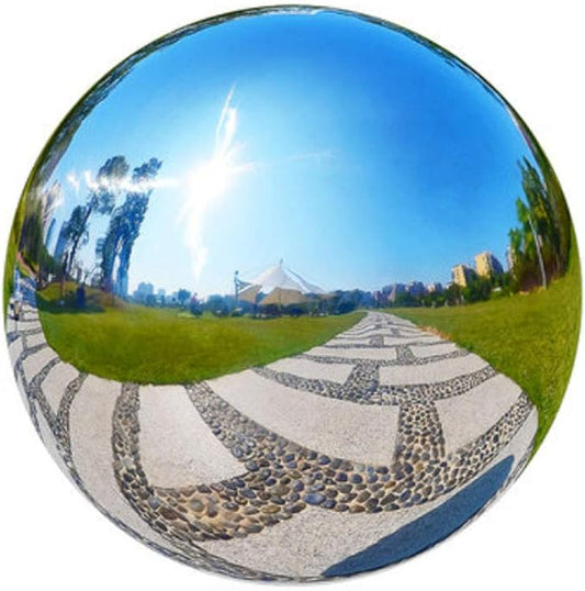35cm/14inch Diameter Gazing Globe Mirror Ball,Thickness 0.5mm Silver Stainless Steel Polished Reflective Smooth Garden Sphere,Colorful and Shiny Addition to Any Garden or Home