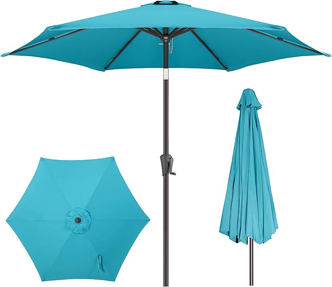 9ft Outdoor Patio Umbrella - Table Umbrella Waterprool UV Protection, Sombrillas de Patio with Push Button Tilt&Crank, Sun Umbrella for Pool, Porch, Garden, Deck, Backyard(Sky Blue)