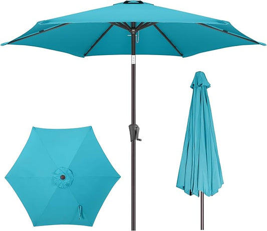 9ft Outdoor Patio Umbrella - Table Umbrella Waterprool UV Protection, Sombrillas de Patio with Push Button Tilt&Crank, Sun Umbrella for Pool, Porch, Garden, Deck, Backyard(Sky Blue)