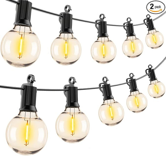Brightown Outdoor String Lights - 2 Pack Globe Patio Lights 50 Ft with 25 G40 Shatterproof Bulbs, Waterproof Connectable Commercial Hanging Lights for Backyard Bistro Porch Cafe