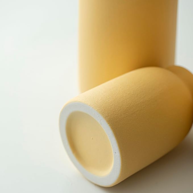 Ceramic Vase Set-3, Small Flower Vases for Decor, Modern Boho Farmhouse Style, Decorative Vases for Pampas Grass & Dried Flowers, Distressed Finish (Yellow)