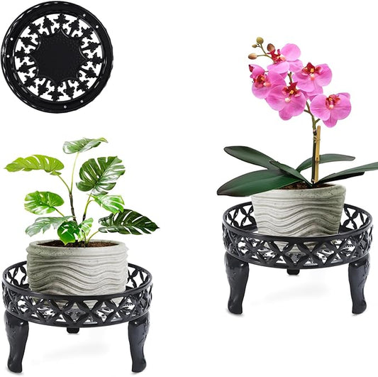2 Pack Black Plant Stand, Anti-Rust Planter Stands for Indoor Plants, Metal Plant Stands Outdoor, Round Plant Shelf Flower Pot Stand, Display Shelves Potted Plant Holders for Garden Patio