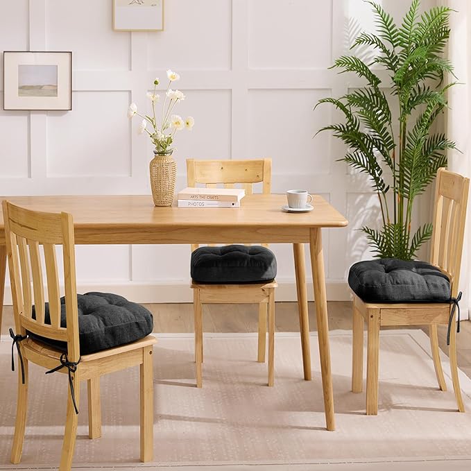 Chair Cushions, Foam Dining Chair Cushions, Tufted Indoor Chair Pads,16.5” x 16.5” x 3.5”, Set of 4, Black