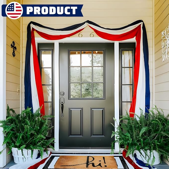 2x20Ft Large Patriotic US Flag Bunting Decorations 4th of July Red, White & Blue Stripe Banner Veterans Day Memorial Days Celebration Decorations Home Garden Outdoor-1Pack