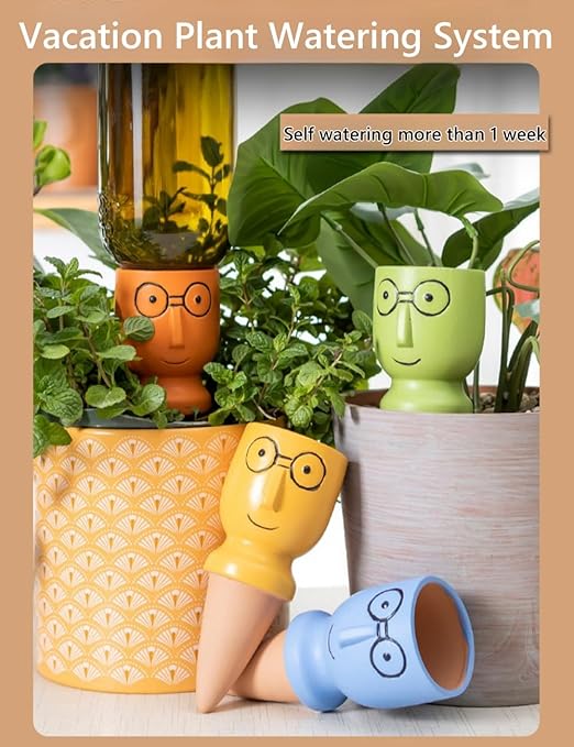 4 Pack Plant Watering Devices, Terracotta Watering Spikes, Vacation Self Watering Planter Insert, Automatic Plant Waterer for Indoor Outdoor Plants (Big Head)