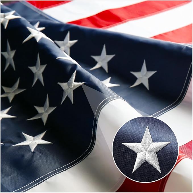 American USA Pleated Fan Flag, 2x4 Feet USA Bunting Decoration Flags Embroidered Patriotic Stars & Sewn Stripes Canvas Header Brass Grommets. (3x5Ft American Flag)