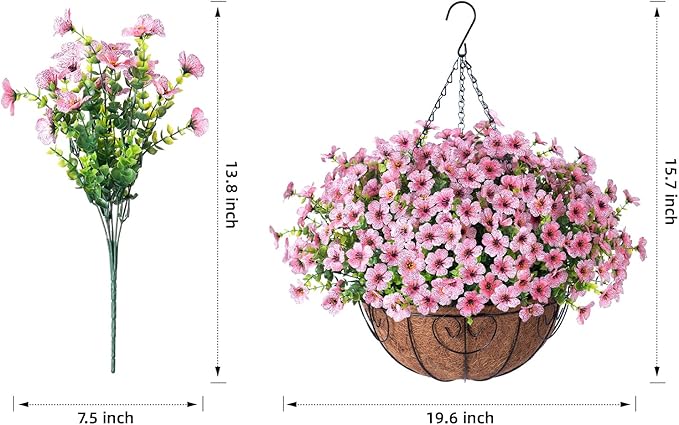 Artificial Fake Hanging Plants Flowers with Basket Outdoor Spring Decor, Faux Silk Pink Daisy in Pot Planter Realistic UV Resistant for Porch Home Indoor Patio Balcony Garden Yard