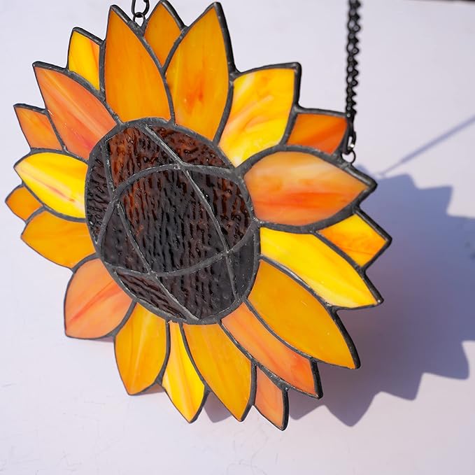 BOXCASA Sunflower Gifts Stained Glass Window Hangings,Sunflower Suncatcher Best Teacher Gifts for Women,Sunflower Decor Suncatcher for Window,Home Decor,Gift for Teacher Mother Grandma