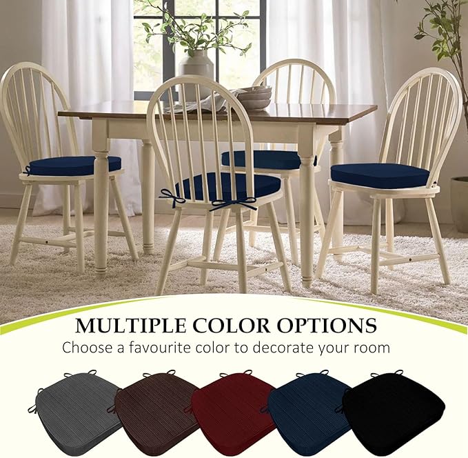 Chair Cushions for Dining Chairs, Indoor Chair Cushions with Ties，Waterproof Chair Pads Set of 6, Navy Blue, 17x16x2.5 Inch