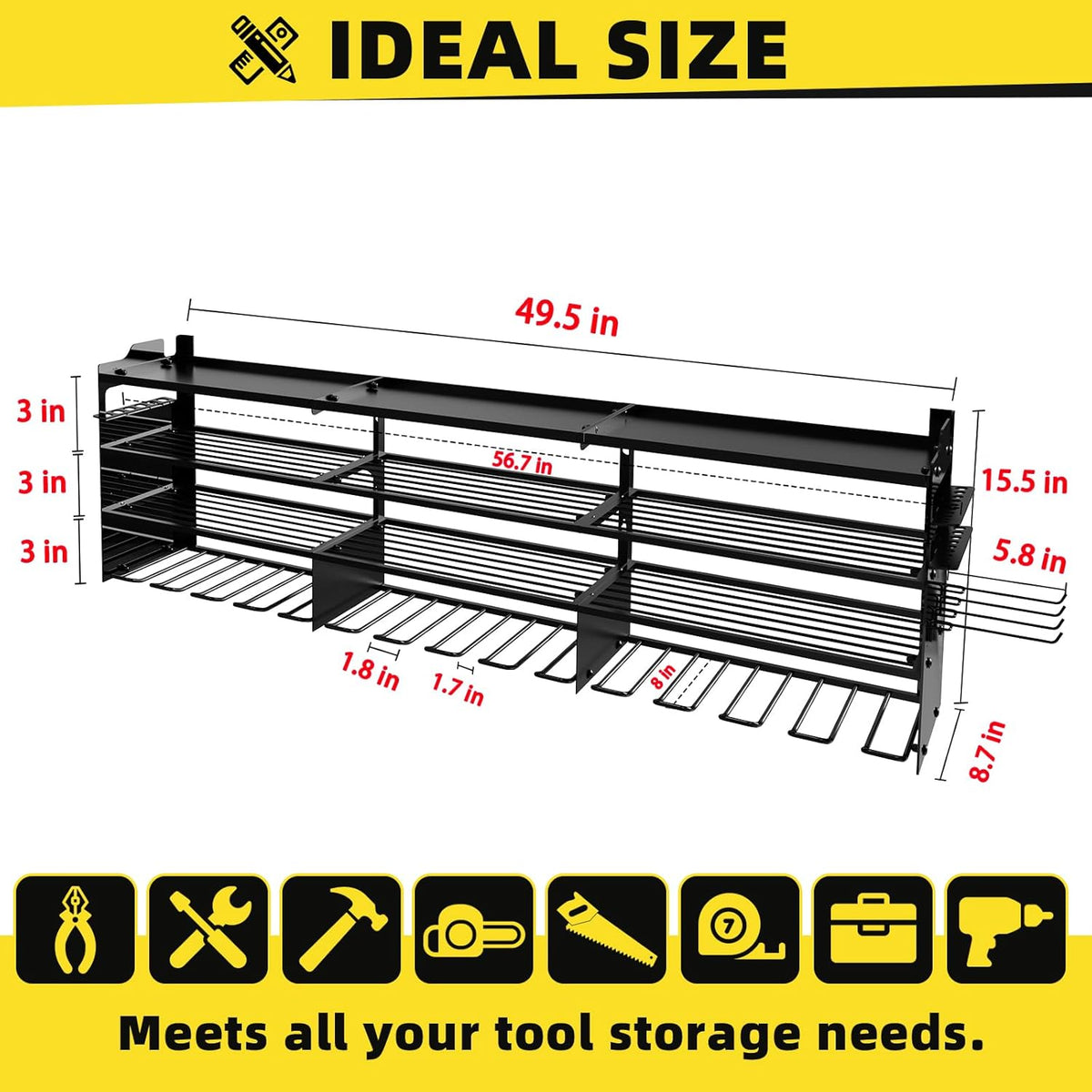 Power Tool Organizer Wall Mount with 12-Drill Holders-800Lbs Load Heavy Duty Metal 4-Layers Garage Storage and Organization Adjustable Battery Tools Rack with Side Panels Utility Racks Gifts for Men