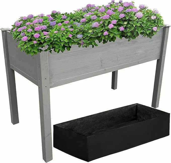 BTExpert 4ft Raised Garden Bed with Legs, 48x24x30in Elevated Wood Planter Box Stand for Vegetable Flower Backyard, Patio, Balcony Bed Liner Outdoor - Grey 30 in Height