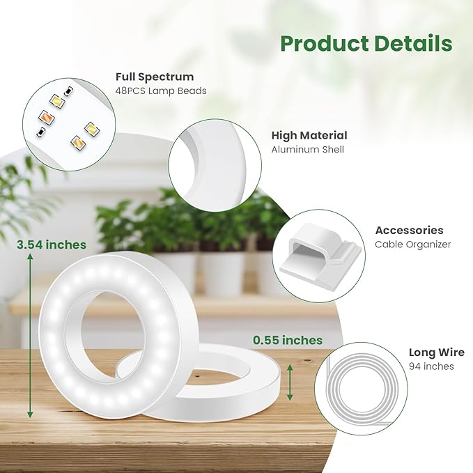 Ceiling Grow Lights for Indoor Plants, 5000K 96 LEDs Full Spectrum Small Plant Light with 6/12/16H Timer, 3 Color Modes, 3.54" Growing Lamp for Small Plants with 96in Power Cord (2-Head)