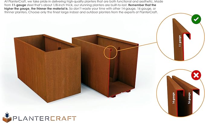 40-Inch Corten Steel Planter Box - Extra Large Rectangular Planter for Outdoor Plants | Modern Heavy Duty Design | Made in USA