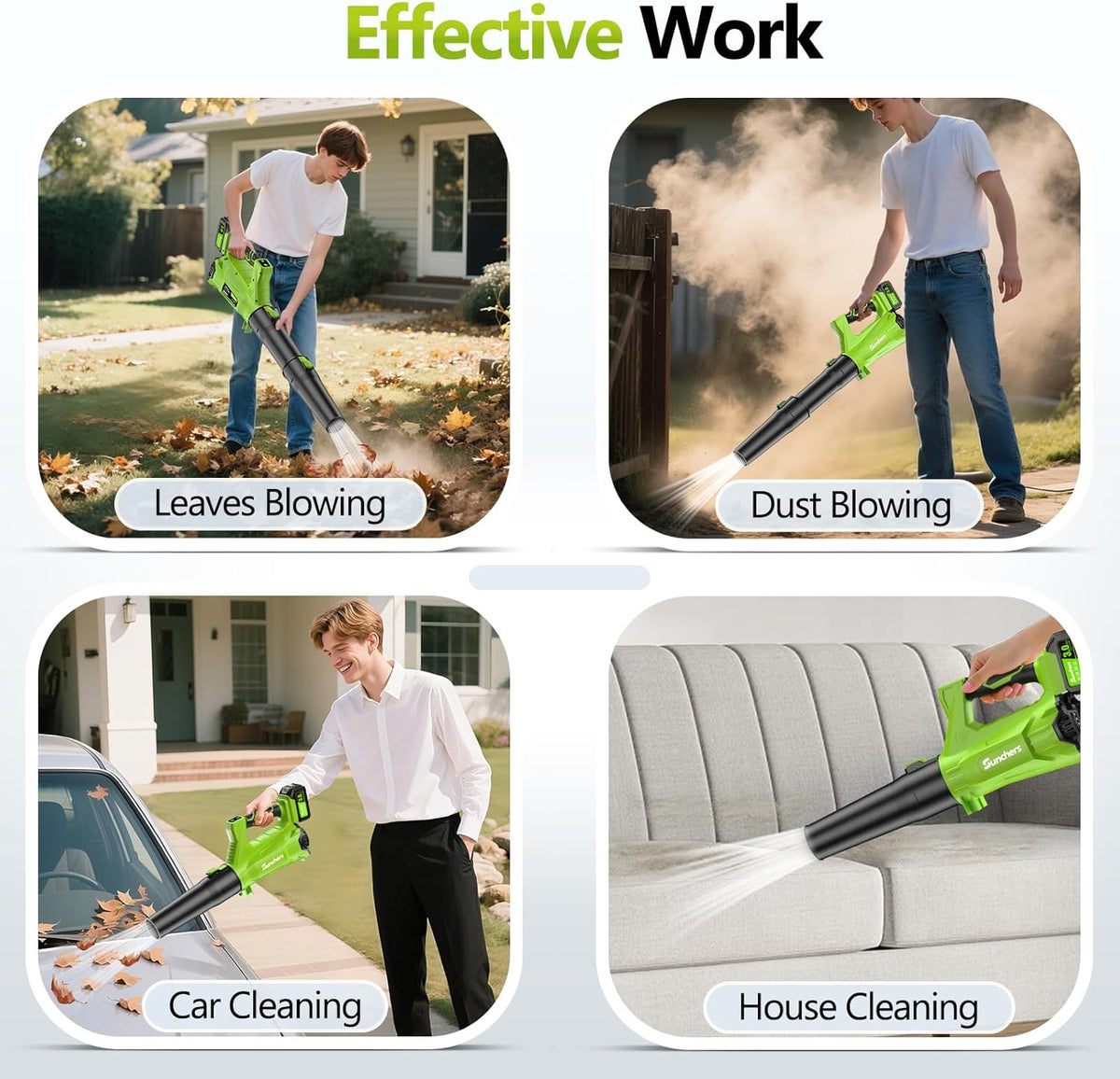 Electric Leaf Blower Cordless with 2 3.0Ah Battery and Charger, 2 Speed Mode 650CFM 280MPH Patio Tools with 2 Tubes, 20V Battery Powered Leaf Cleaner Handheld Blowers for Lawn Care, Dust, Leaves, Yard