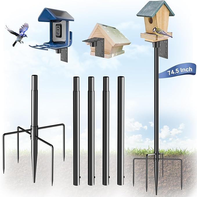 Bird Feeder Pole Stand – 74.5 Inch Height Feeding Station with 1-Inch Dia Heavy Duty for Hanging Feeders, Bird House Pole Mount Kit for Outdoor, Slip-Fit Connection