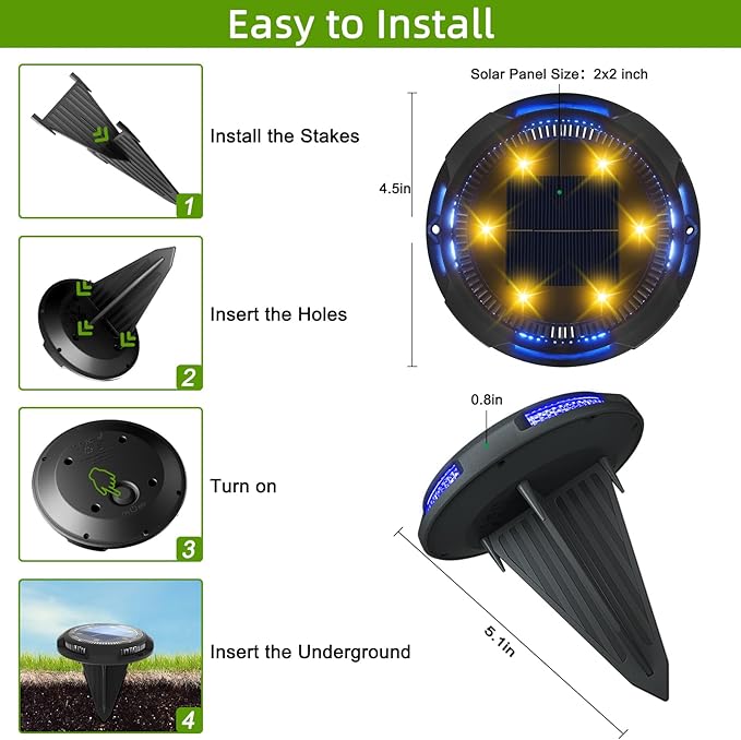 GREPRO Solar Ground Light, 12 Packs 10 LED Solar Outdoor Lights Waterproof for Outdoor Garden Light Solar IP65 Waterproof Warm White Garden Lights Solar for Lawn/Driveway/Walkway/Patio, Black