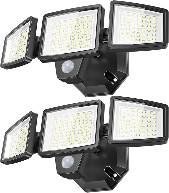 65W LED Flood Lights Outdoor, 6500LM, Waterproof, 6500K Motion Sensor Flood Lights Outdoor with Adjustable 3 Head Detected Floodlight for Outside Entryway Garage, Yard, Porch, 2Pack