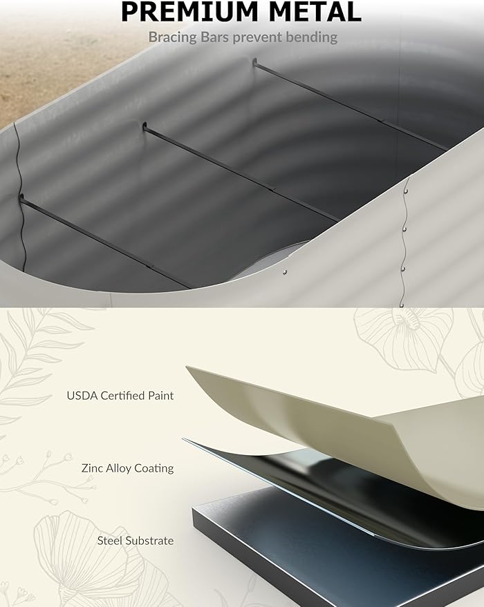 2 Pcs Raised Garden Beds Outdoor 8x4x2ft - Galvanized Steel Planter Box for Vegetables, Flowers, Rust-Resistant Garden Box, Easy Assembly Raised Beds, Durable Planters for Outdoor Plants, Beige