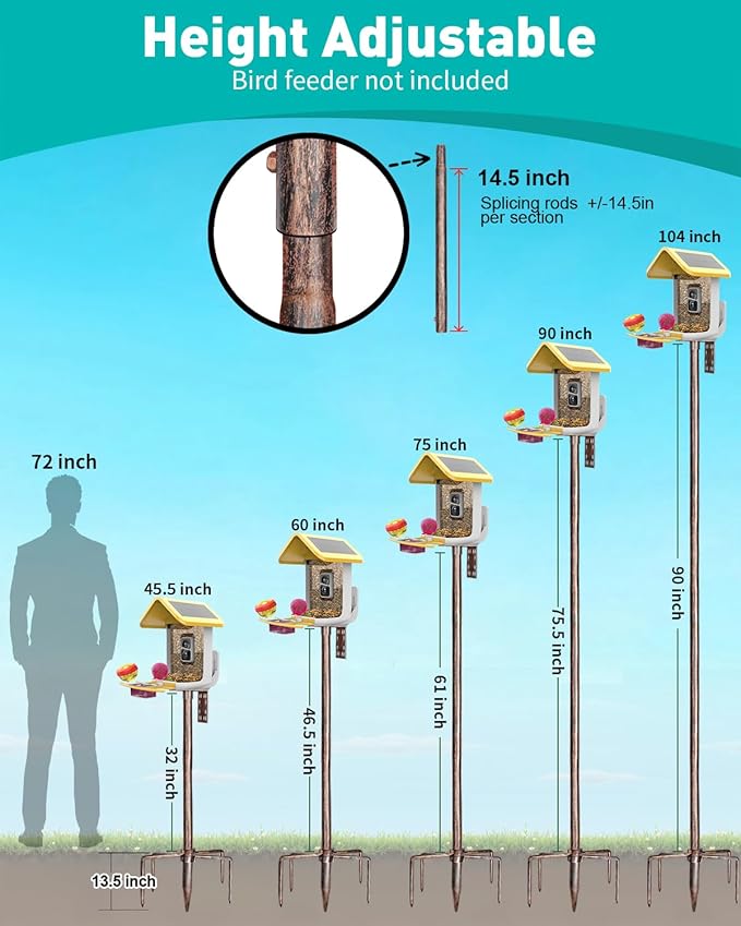 Bird Feeder Pole – 104 Inch Height Bird House Pole with 1-Inch Dia Heavy Duty for Birdfeeders, Feeding Stand with Mount Kit for Outdoor, Slip-Fit Connection, Copper Brushed