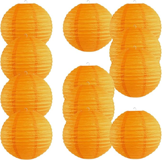 Chinese Style Paper Lanterns, Set of 12, Suitable for Party Decoration (Orange, 14in)