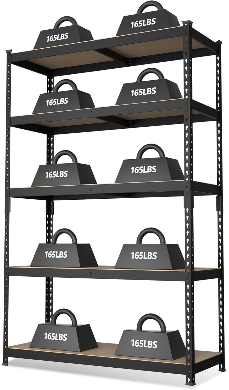 WORKPRO 5-Tier Steel Shelving Unit-Black, 35-3/10”W x 17-1/2”D x 72”H, Adjustable Storage Rack, Heavy Duty Shelf with MDF Board, 1650 lbs Load Capacity (Total) for Garage, Basement, Warehouse, Kitchen