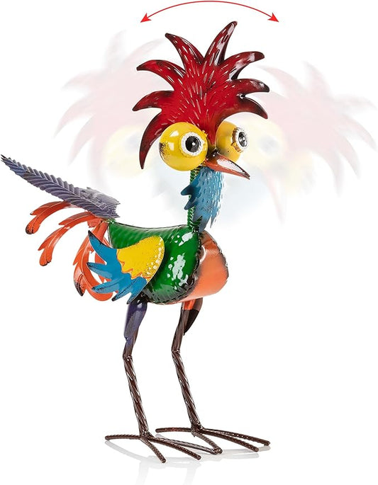 Alpine Corporation - 18" Tall Wacky Metal Rooster Yard Statue – Colorful Indoor/Outdoor Farm Animal Décor for Garden, Patio, Lawn, or Porch
