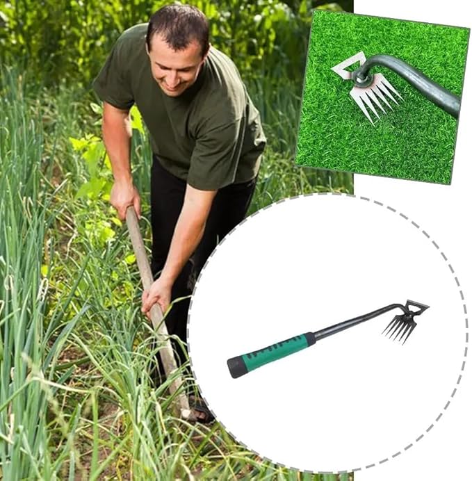2Pcs Weed Puller Tool, Weeding Artifact Uprooting Steel Hand Weeder Tool for Garden Yard Farm - Durable Manganese, Manual Multifunctional Weeding Artifact Kit - 6 Teeth, Dual Purpose Puller