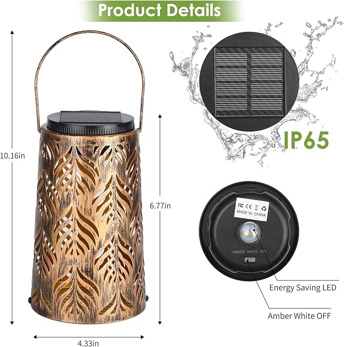 2 Pack Palm Leaves Solar Lantern, Solar Lights Outdoor Waterproof, Outside Hanging Lanterns Garden Lights for Yard Porch Decorative, Thanksgiving Birthday Mothers Day Gifts for Women Men Mom