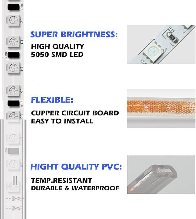 5050-60 Type AC 110-120V LED Strip Lights, Flexible/Waterproof/Dimmable/Multi-Modes LED Rope Light + 23 Keys Remote for Home/Garden/Building Decoration (164ft/50m, Natural White 4000K)