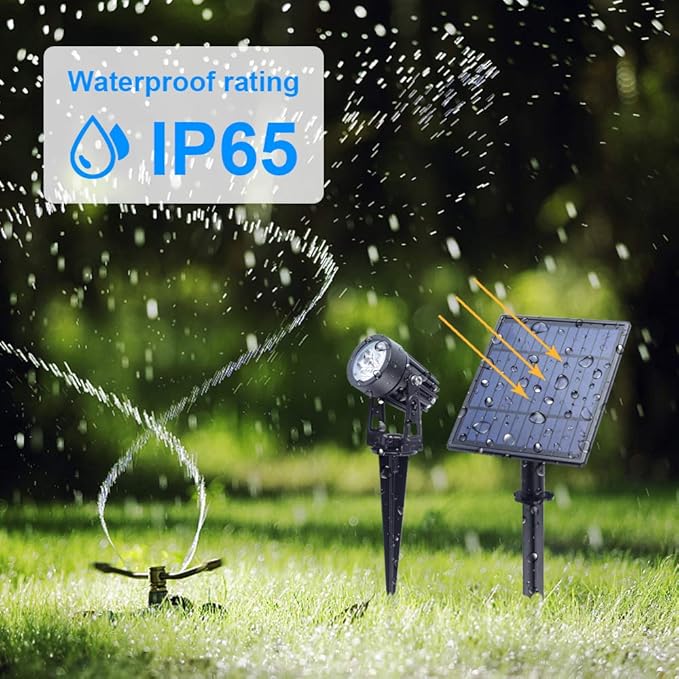 APONUO Metal Solar Spot Lights Outdoor with 9.8ft Cable Solar Powered Landscape Lighting Low Voltage IP65 Waterproof Auto On/Off for Outside Garden Yard Landscape Pathway Garage-Warm White(2-in-1)