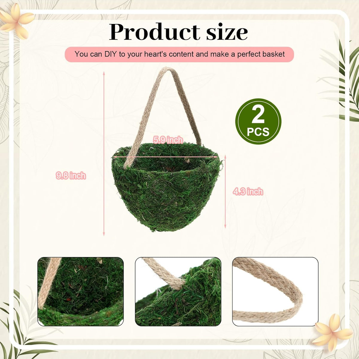 Leinuosen 2 Pcs Wedding Flower Baskets, Moss Style Small Baskets with Handles for Gifts Wedding Floral Decoration Flowers Petal Candy Storage and Home Decoration