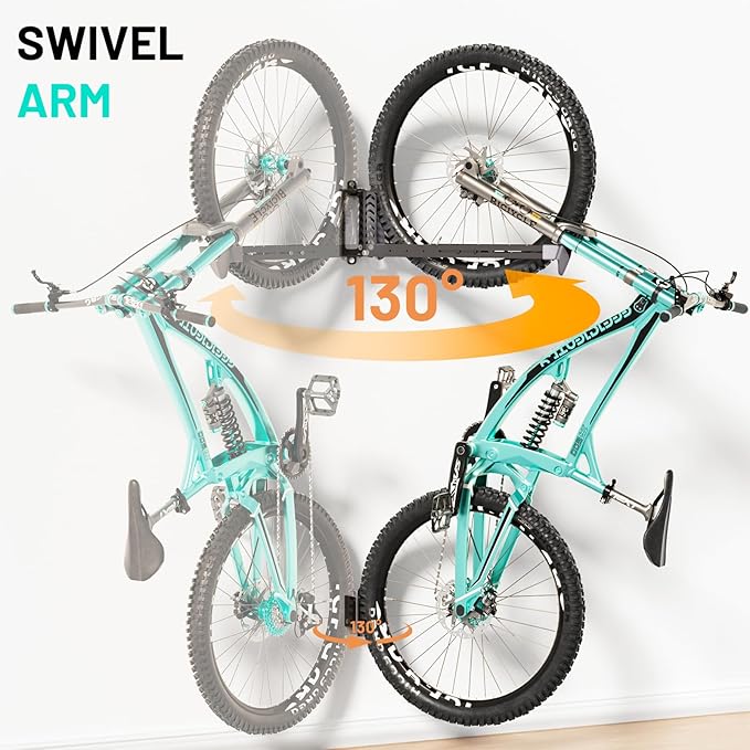 2-Pack Swivel Bike Rack Wall Mount, Bike Hangers for Garage, Space-Saving Vertical Bike Holder, Holds up to 77 lbs, Bicycle Wall Hanger Storage, No Heavy Lifting Required Indoor Hanging Bike Rack