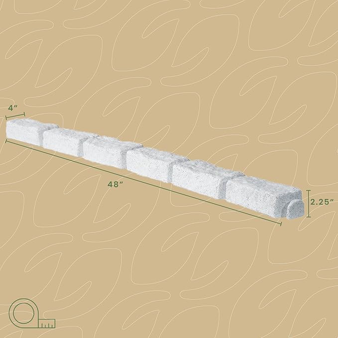 Beuta Landscape Edging | Garden Edging Border | No Dig Faux Stone Bricks & Spikes for Lawn Edging, Flower beds, Pathways & Yards – 1 Pack | Each Pack Has 6 Bricks 48" Lx 4" W x 2.25" H|Limewash