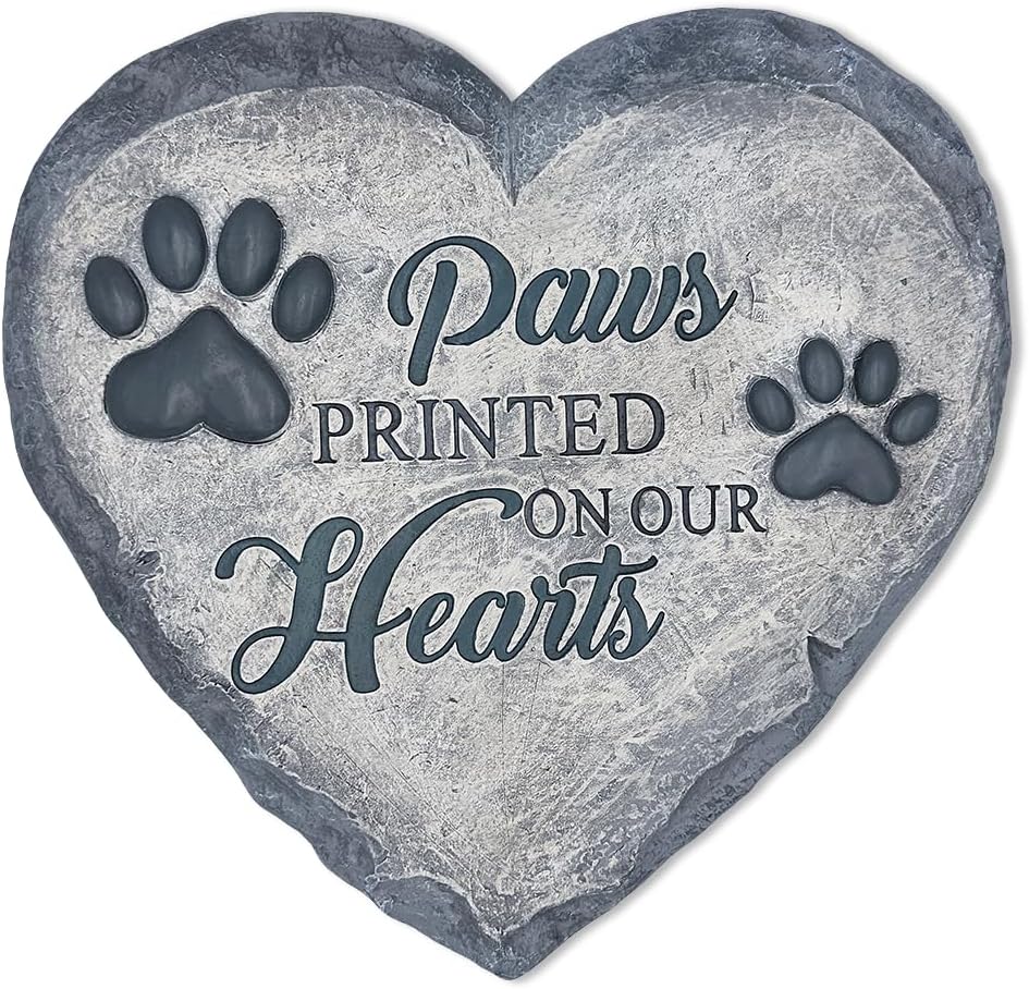 Elegant Resin Stepping Stone, Outdoor Garden Pathway Decoration (Paws Printed on Our Hearts Memorial Stepping Stone for Pet, 9.5" Dog Funeral and Pet Cemetery Decor)