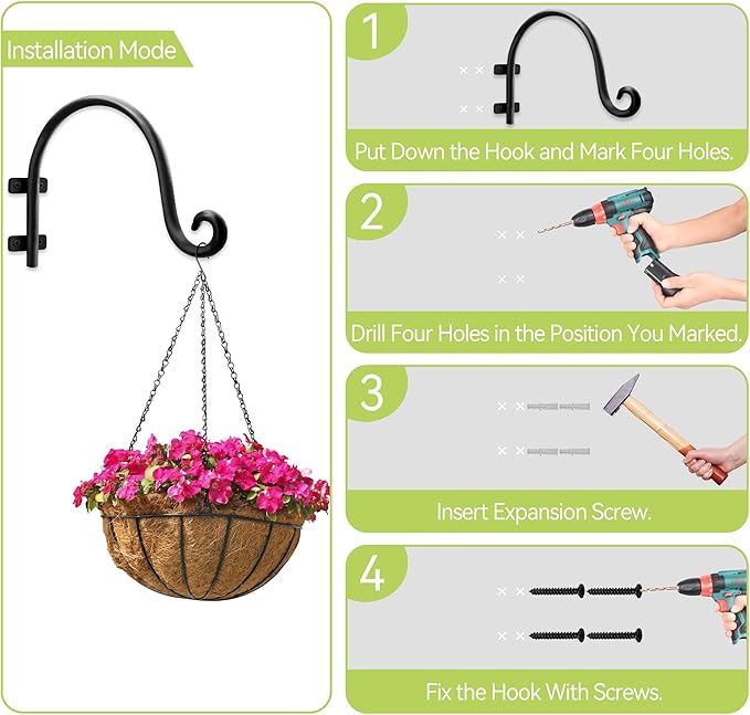 AJART Hanging Plant Hanger Outdoor: Bird Feeder Hangers for Outside - 8 inch Plant Hooks for Hanging Flower Baskets 4 Pieces