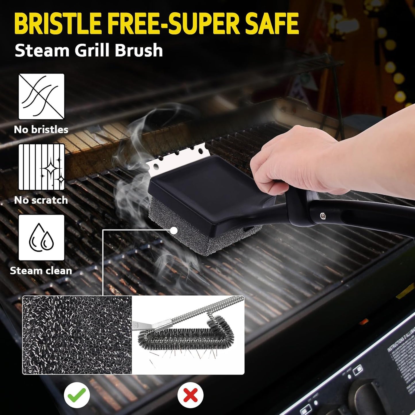Grill Brush Brsitle Free, Replacement Cleaning Head, Heat-Resistant Kevlar Head for Steam Grill Brush(Only Replaceable Cleaning Head)