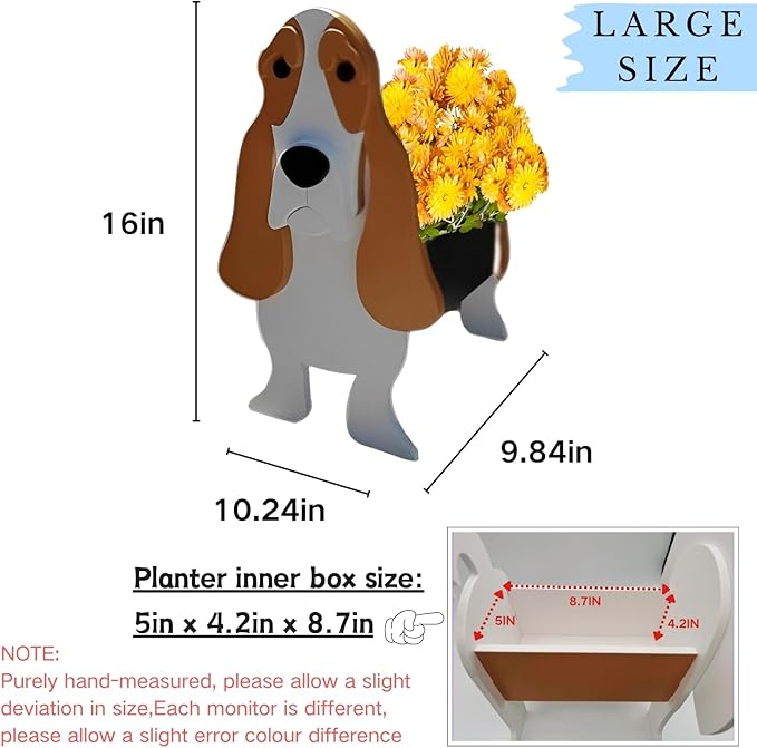 Basset Hound Dog Planter Plant Pots,Cute Garden Dog Flower Planter,Large Dog Planters Birthday Gifts for Women,Office,Indoor/Outdoor Decor(9.84 * 10.24 * 15.75in)