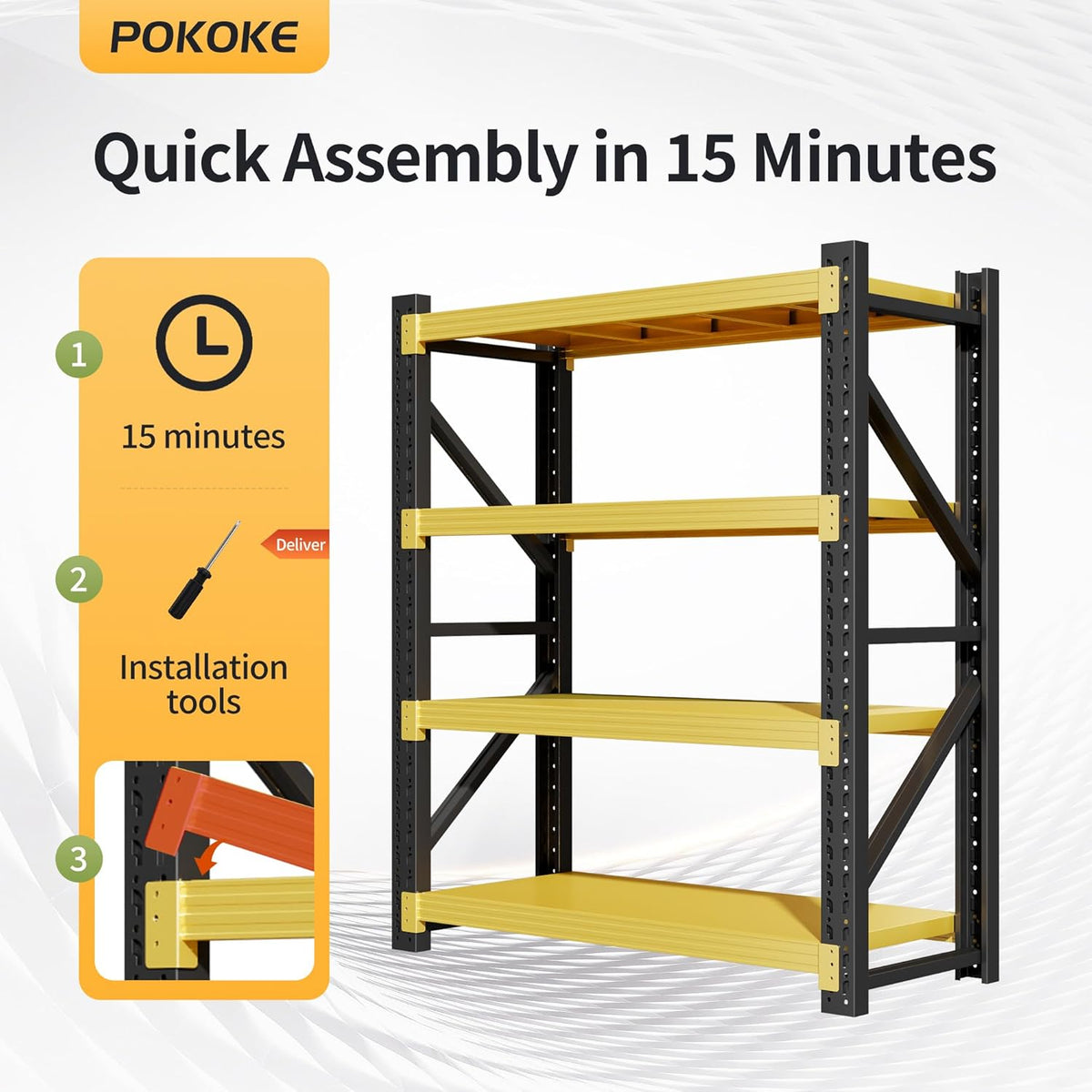 Garage Shelving Unit, 4 Tier Heavy Duty Racks, Easy Assembly, Metal Racks with Adjustable Shelves, 3000 LBS Load Capacity,for Warehouse,Basement (Black&Yellow, 19.7" D x 31.5" W x 78.7" H)