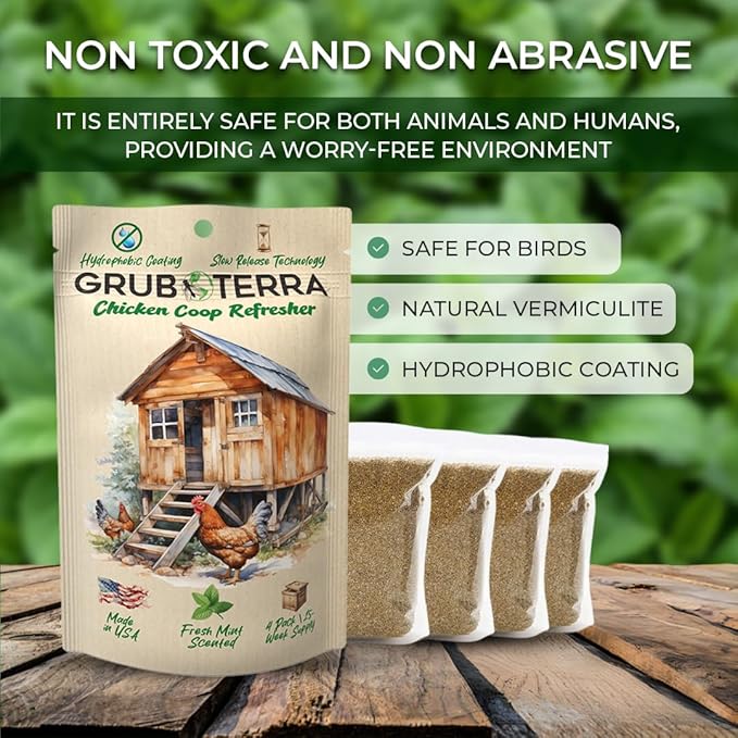 GrubTerra Coop Refresher Odor Freshener for Chicken Pen, Suitable for Chicken Waterer and Chicken Feeder, Smell Control Solution for Clean and Fresh Chicken Living Environment