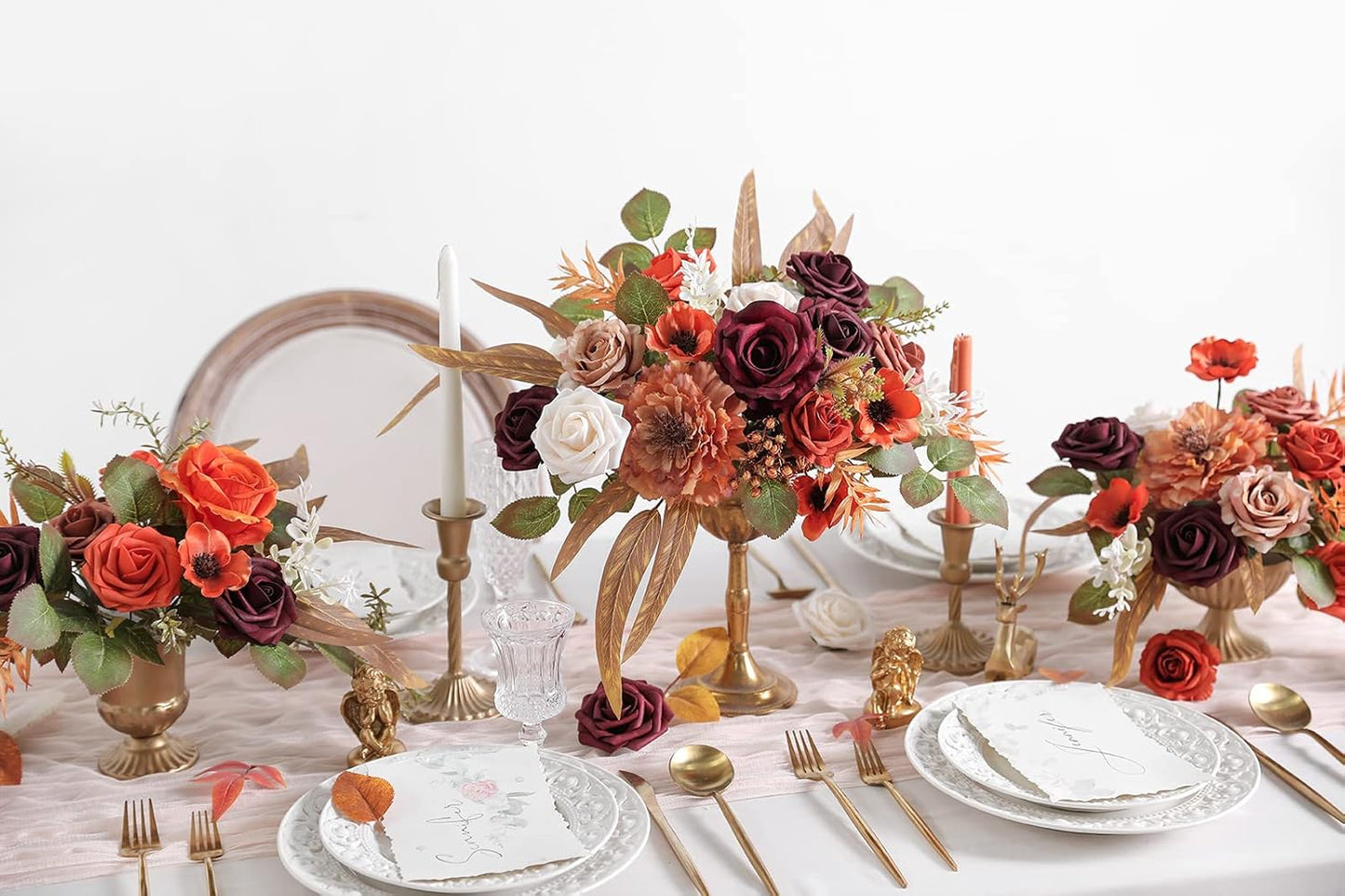 Artificial Flowers Combo Box Set Silk Fake Flowers with Foliage for DIY Wedding Bouquet Cake Flower Table Centerpieces