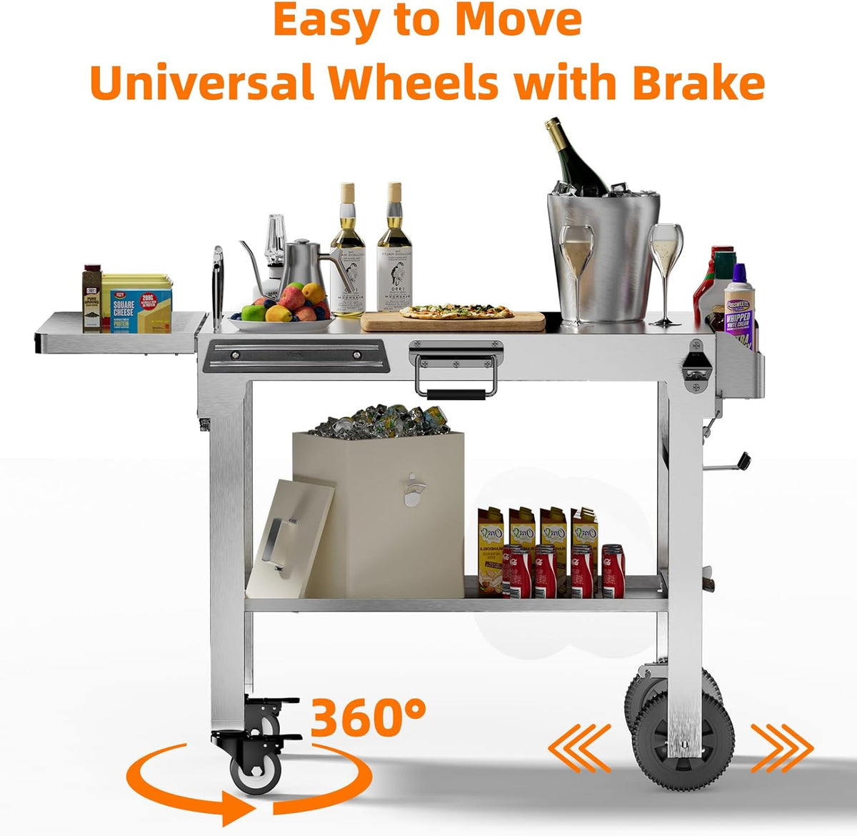 Food Grade 304 Stainless Steel BBQ Grill Table fits Tabletop Griddle, Outdoor Grill Table with 4 Foldable Legs, Portable Grill Stand for RV, Camping, Tailgating