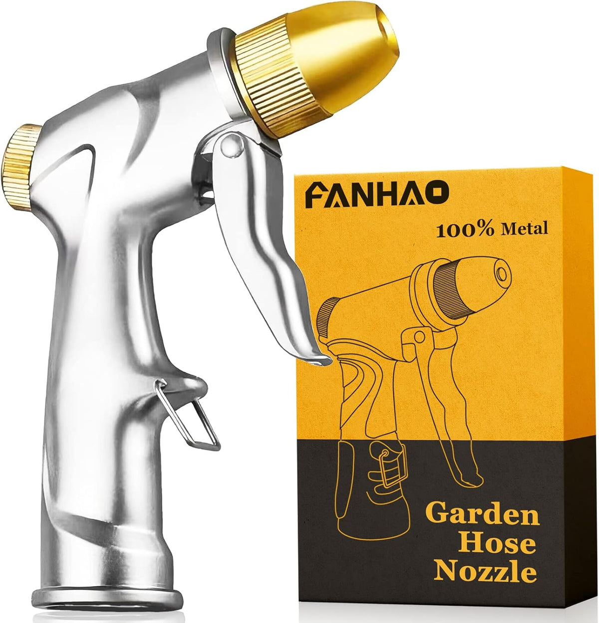 FANHAO Upgraded Garden Hose Nozzle Sprayer, 100% Heavy Duty Metal Handheld Water Nozzle High Pressure in 4 Spraying Modes for Watering Plants and Lawn, Car Washing, Patio and Pet
