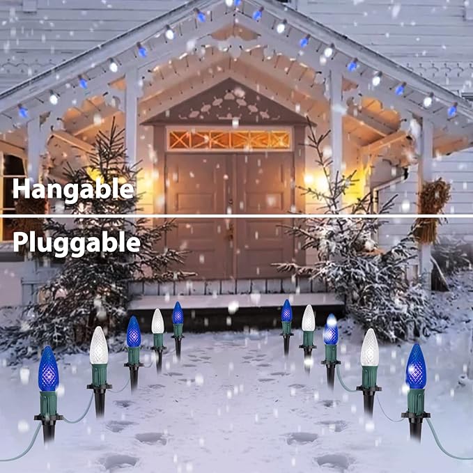 Brightown Strawberry C9 Christmas String Lights Outdoor - 25.7FT 20 LED Pathway, Connectable C9 Walkway, Waterproof Decoration for Lawn Outside - Blue & Pure White