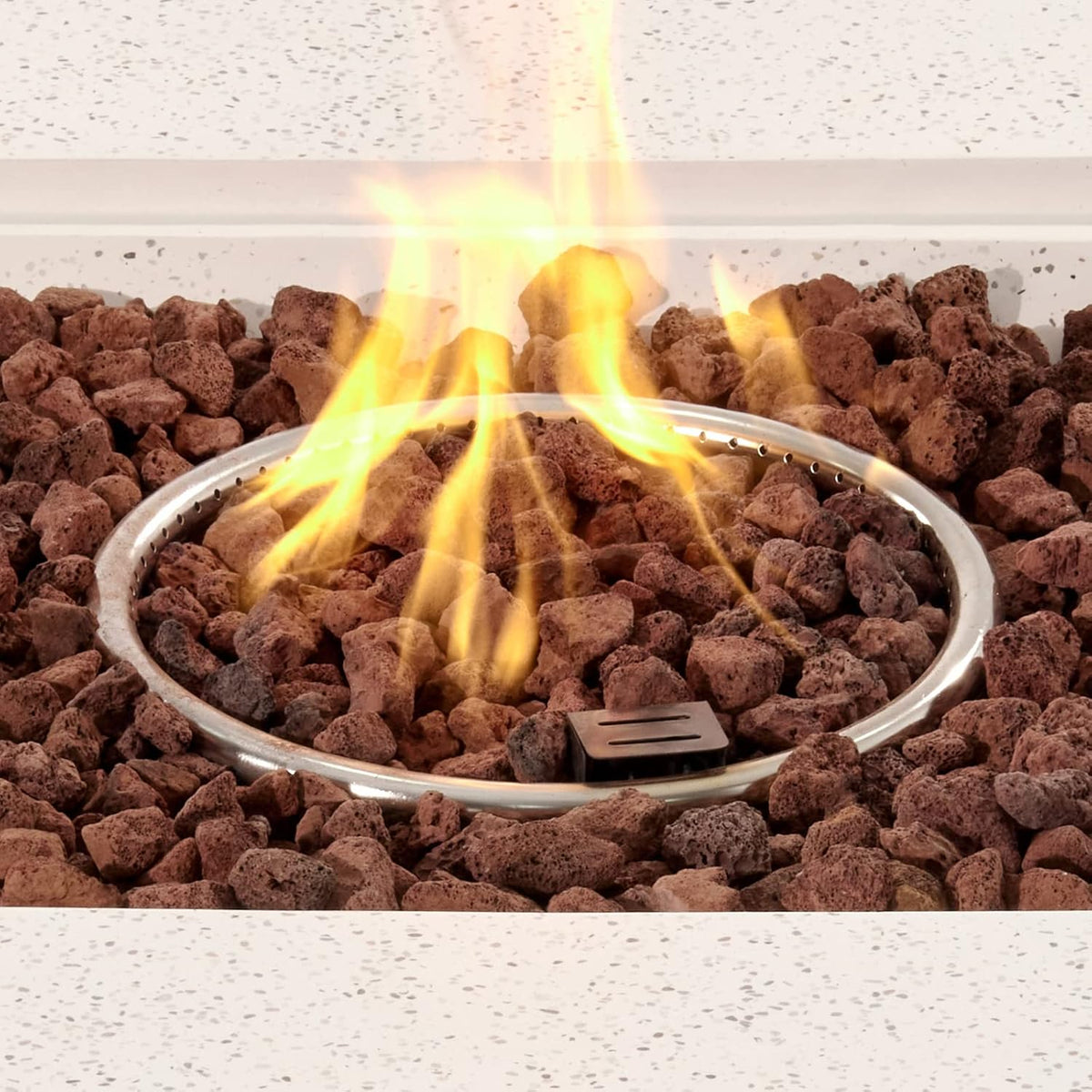 COSIEST Outdoor Propane Fire Pit Coffee Table w Square Faux Stone 35-inch Base, 50,000 BTU Stainless Steel Burner, Free Lava Rocks and Rain Cover