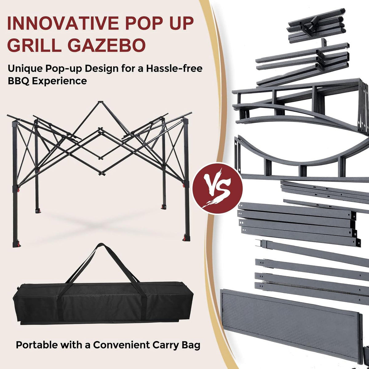 Outdoor Pop up Barbeque Grill Gazebo 8x5 with Carry Bag, Portable BBQ Canopy Tent with Handy Wired Shelf, Beige