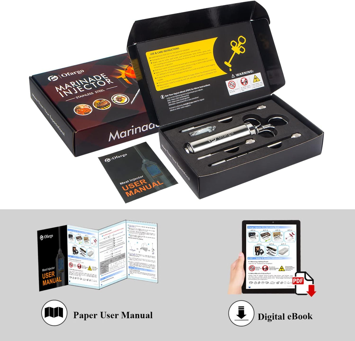 Meat Injector - 3 Needles for Smoking Meats, Beef, Turkey; 2-Oz Marinade Injector Syringe; User Manual Included