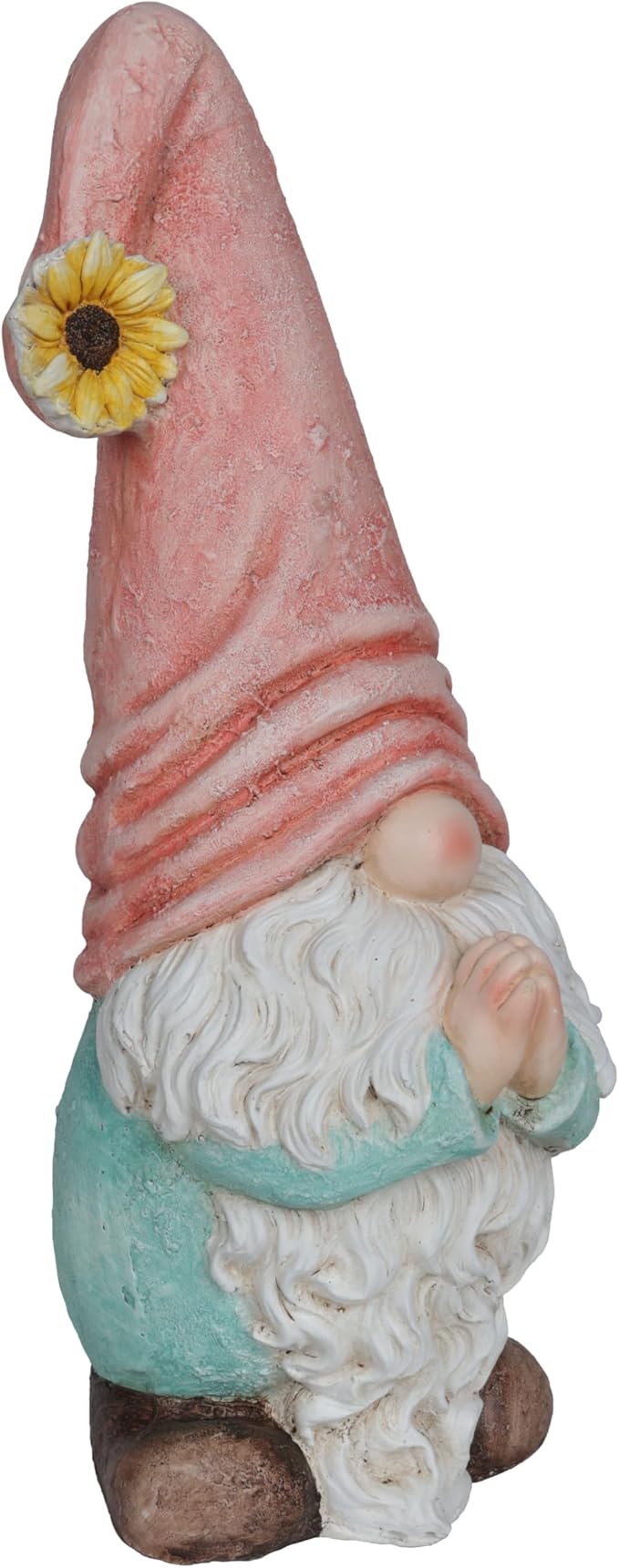 Alpine Corporation MCC846 Indoor/Outdoor Praying Gnome with Sunflower Garden Statue, Peaceful Gnome Statue w/Hat, 23" H, Pink