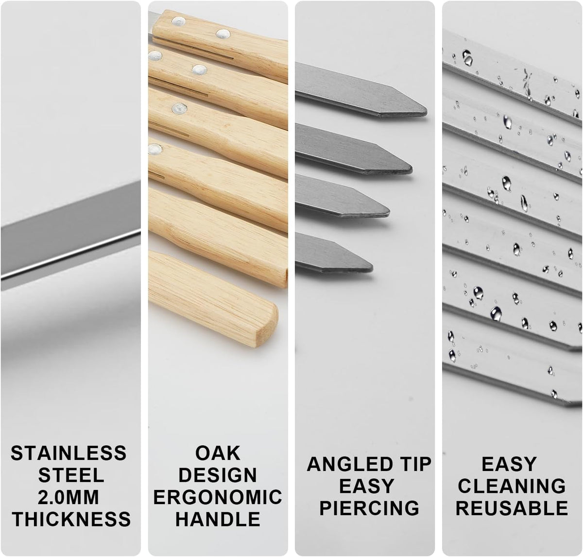 SHIKORI Kabob Skewers,BBQ Barbecue Skewers,Stainless Steel Sticks,23 Inch Heavy Duty Large Wide Reusable,with Nonslip Wooden-12 Pcs